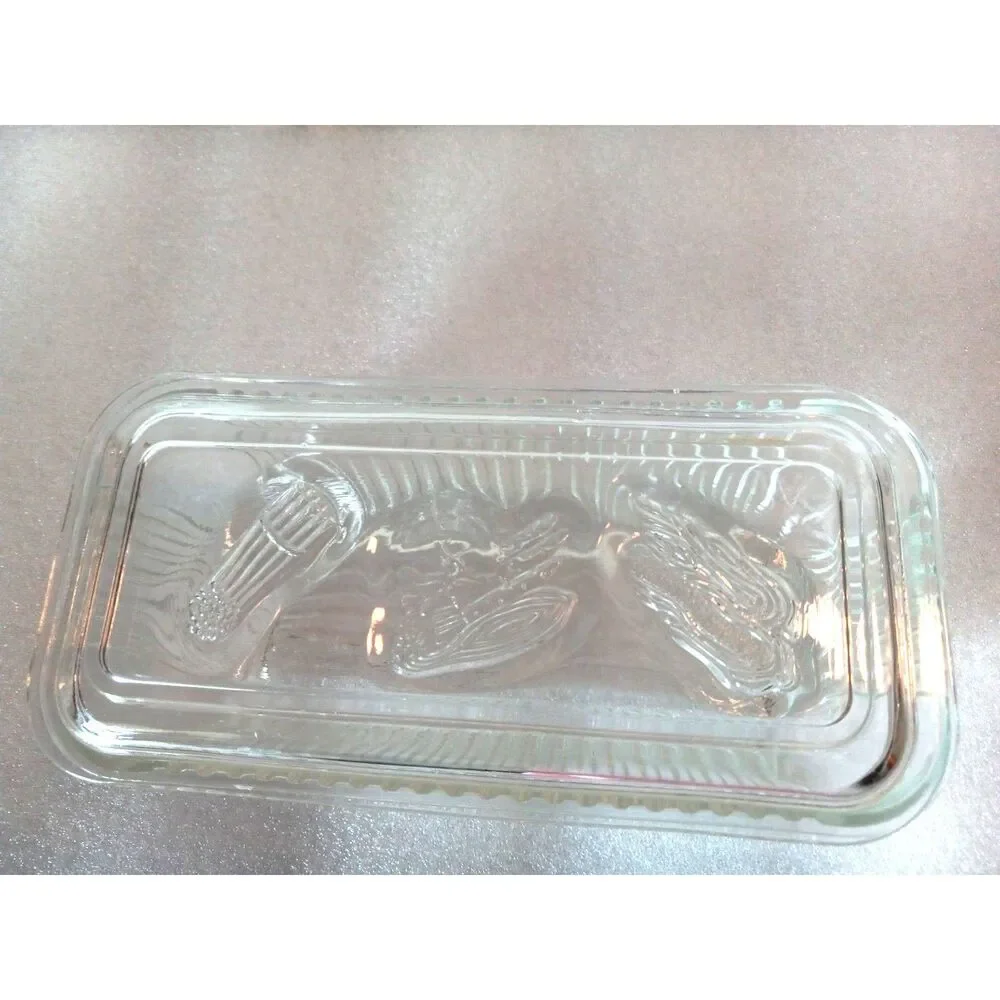 MCM Federal Glass Clear Refrigerator Dish with Lid Featuring Vegetable Design